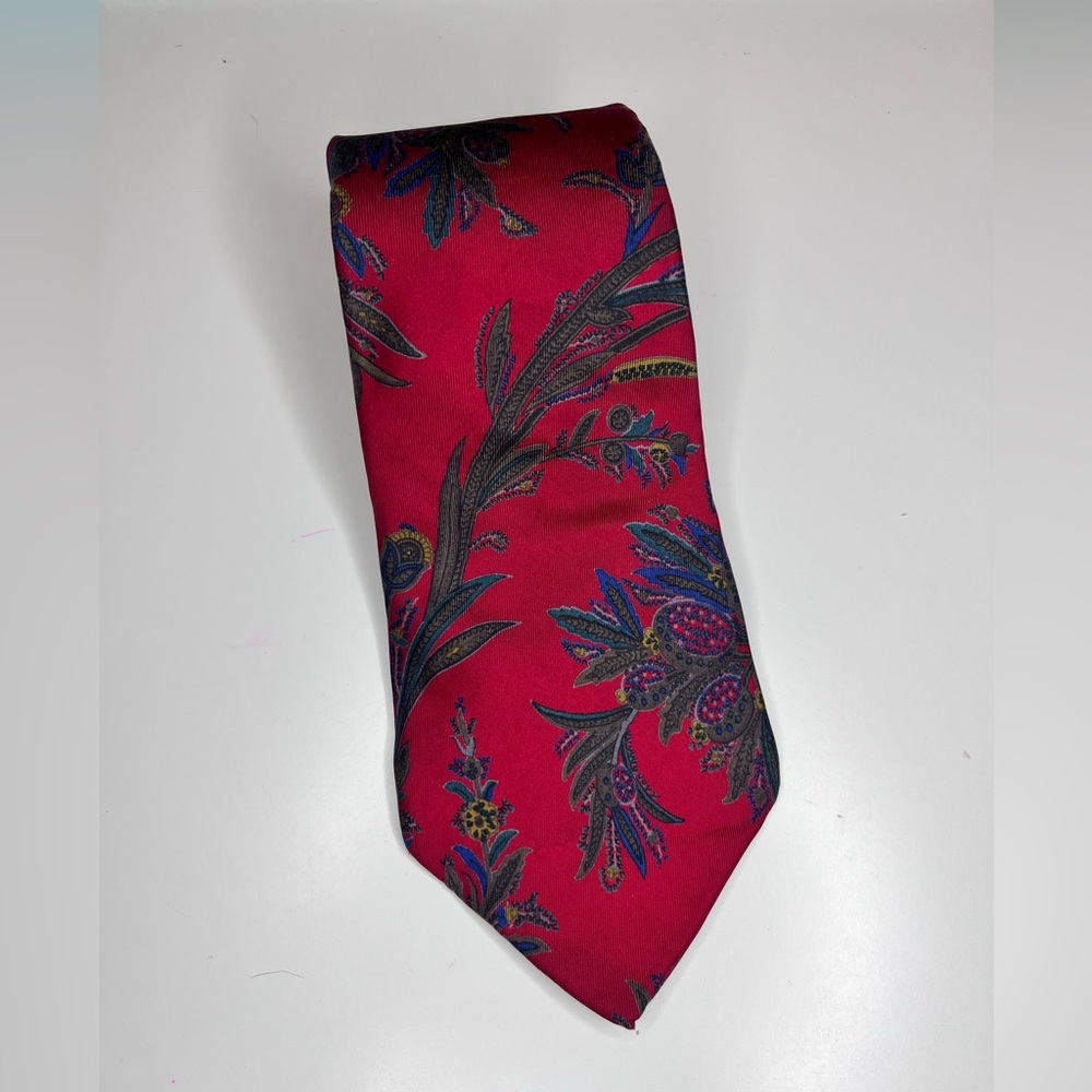 Vintage Christian Dior Mens Tie Floral Red All Silk Length 57"